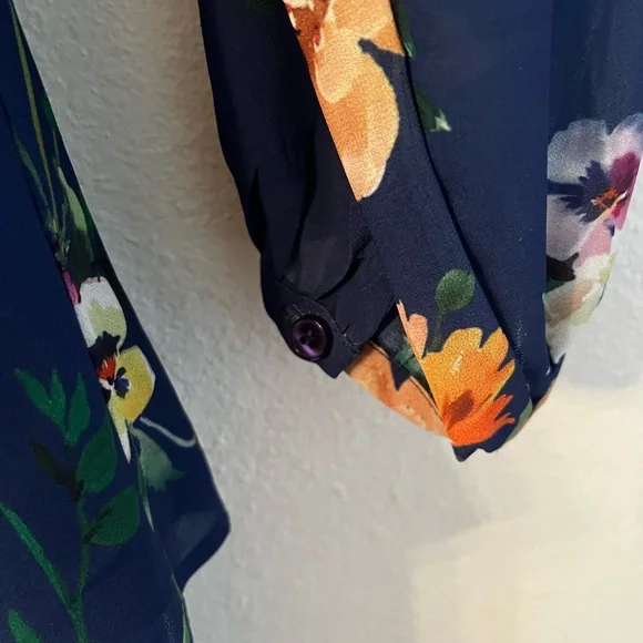 NWOT Yumi Kim Class Act Mini Dress Navy Floral Print Long Sleeve Smocked- XL - Picture 9 of 10